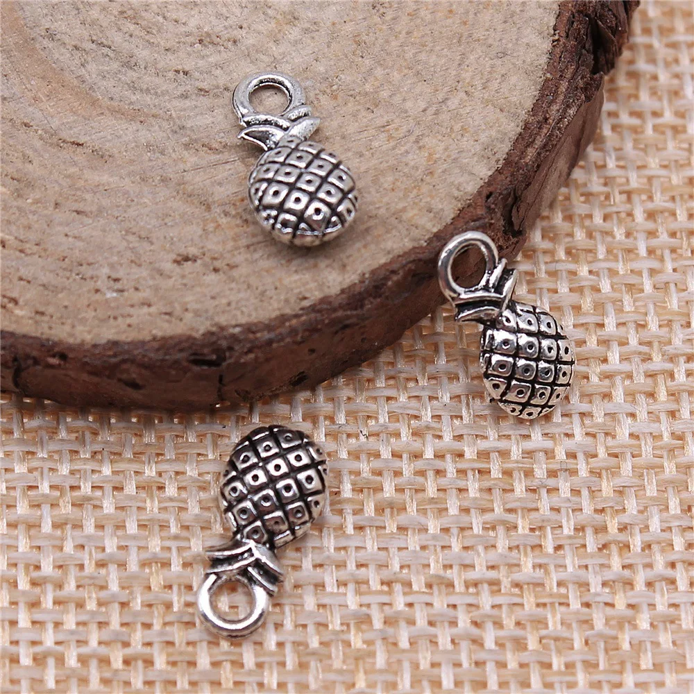 10pcs 14x7mm Antique Silver Color Pineapple Pendant Charms Hand Crafts Findings