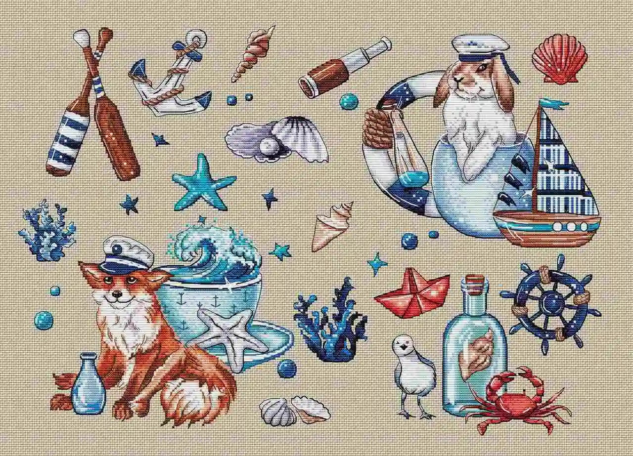 DIY Needle Work Cross Stitch Seaside Drifting Bottle 56-42 counted Cross Stitch Kit  28ct 14ct 32ct Metallic cotton aida