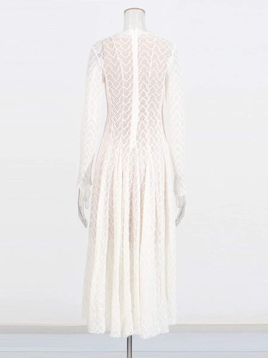 CHICEVER Sexy Evening Prom Long Dresses for Women Stand Collar Long Sleeve Patchwork Embroidery Temperament Dress Female Clothes