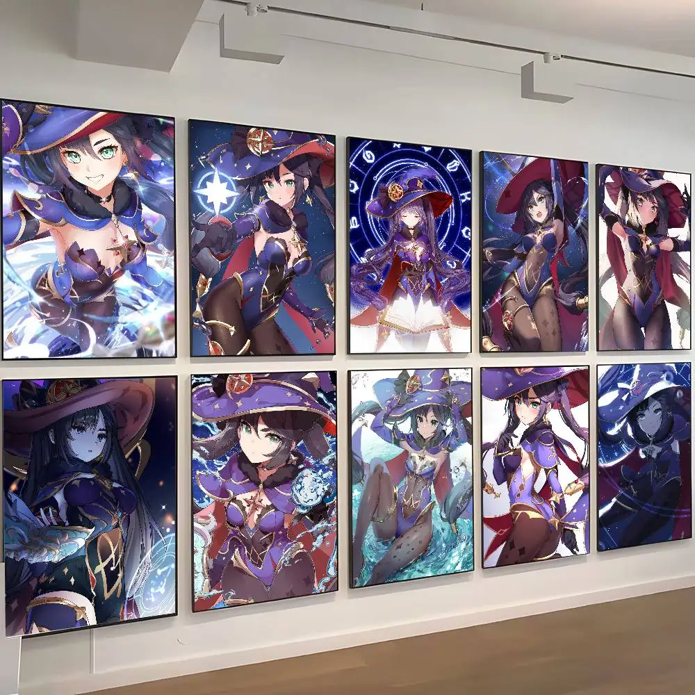 Póster autoadhesivo de Anime Genshin Impact Mona Megistus, arte para habitación, entrada, restaurante, decoración de pared, pintura artística
