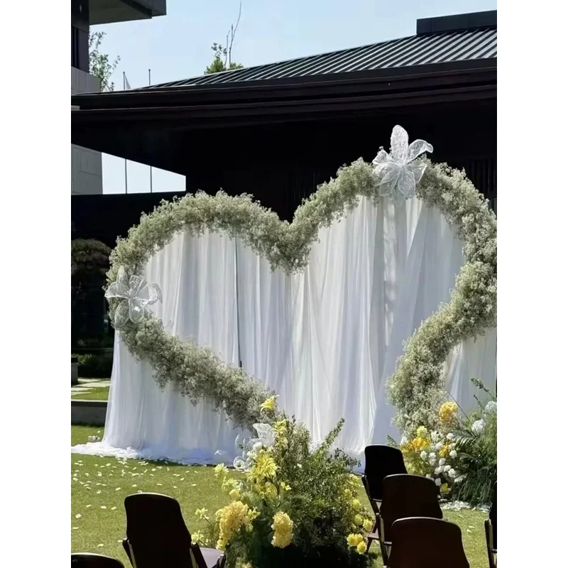 Romantic Heart Arch Flower Frame, Metal Heart‑Shaped Wedding Stage Backdrop Ornament for Wedding Ceremony Event Party Photo Boot