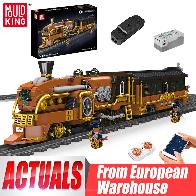 Mould King 12046 Tren Técnico de Juguete, Locomotora Motorizada Steampunk, Bloques de Construcción, Regalo de Navidad para Niños