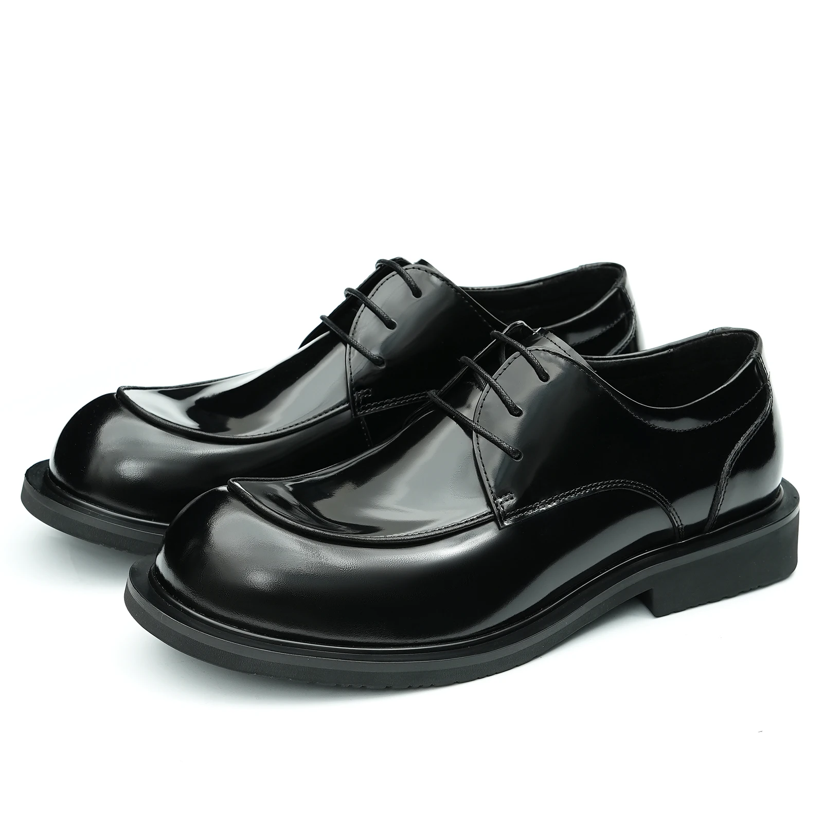 Business Casual Leather Shoes Men's Footwear Wide-Foot British Glossy Large Toe Genuine Leather Youth Derby Shoes Dress Office