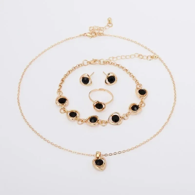 5 قطعة/المجموعة النساء كريستال الحب مجوهرات عصرية أنيقة الراقية الخوخ القلب قلادة أقراط خواتم أساور قلادة