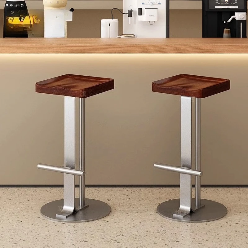 

Vintage High Bar Stool Iron Art Front Desk Cashier Stool Designer Style Solid Wood