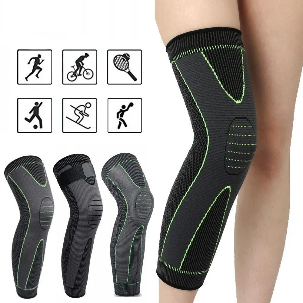 Elastic Knee Support Pressure Bandage Volleyball Long Knee Pads Black Silicone Kneepad Cover Best Knee Brace Sleeve Pads Sports