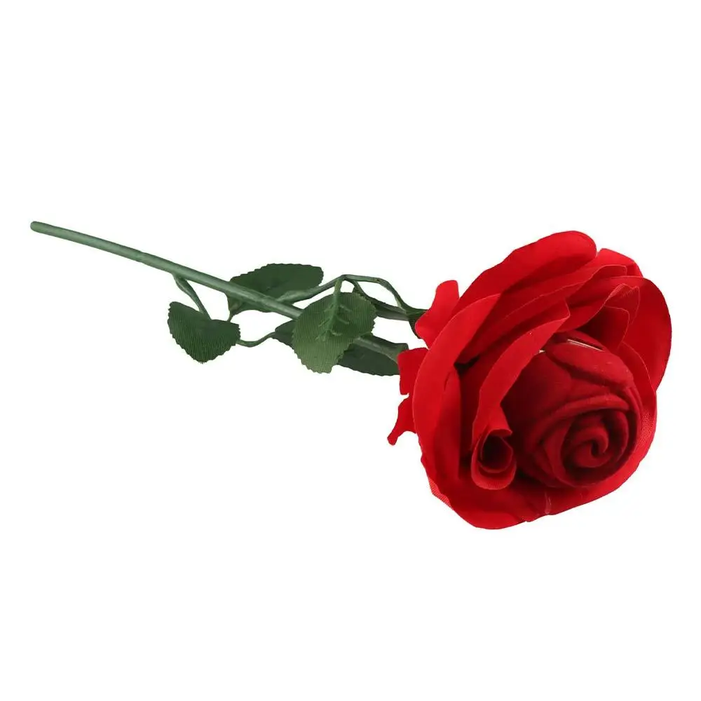 Red Flower Stem Romantic Wedding Ring Holder Velvet Stud Earrings Jewelry Box Solid Color Storage Box Engagement Rings Box