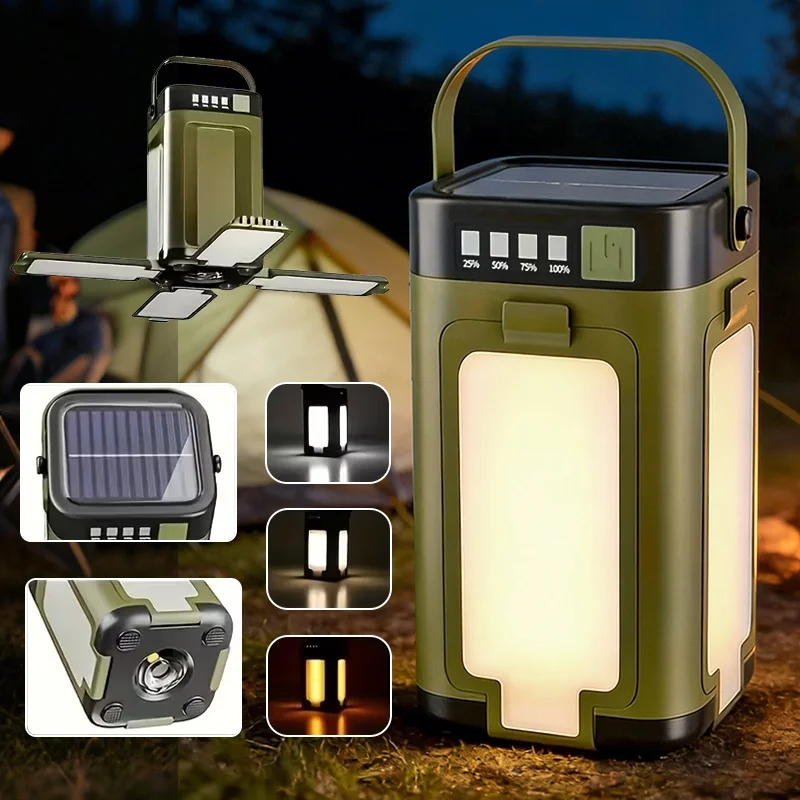 Portable Camping Flashlight, Solar Powered Rechargeable Tent light, Solar COB Spotlight for Hunting, Camping, Boating,Work Light