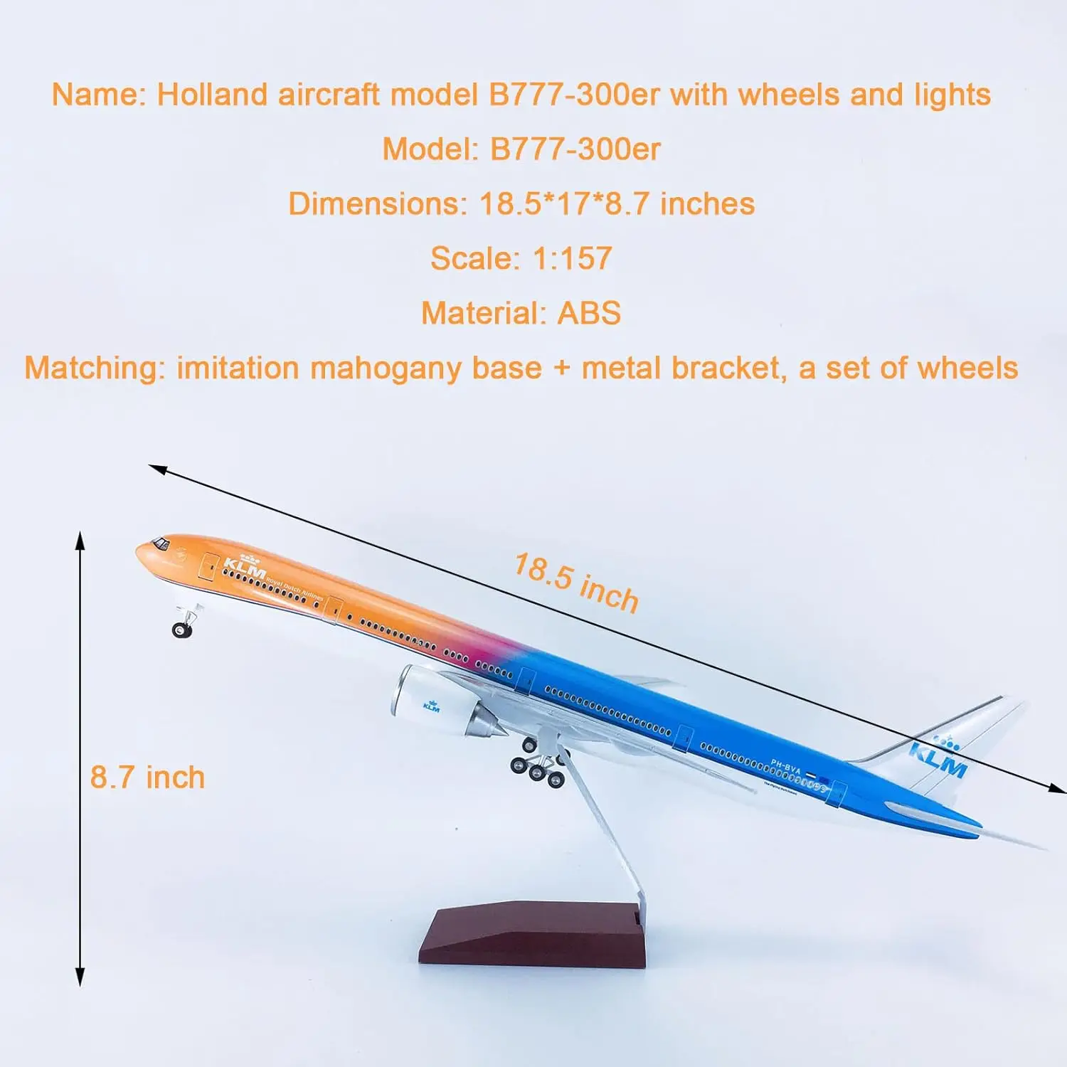 

KLM Airways 1/157 Scale B777 Airlines Diecast Resin Aircraft Model With LED and Wheel Airplane Aviation Enthusiasts Collection