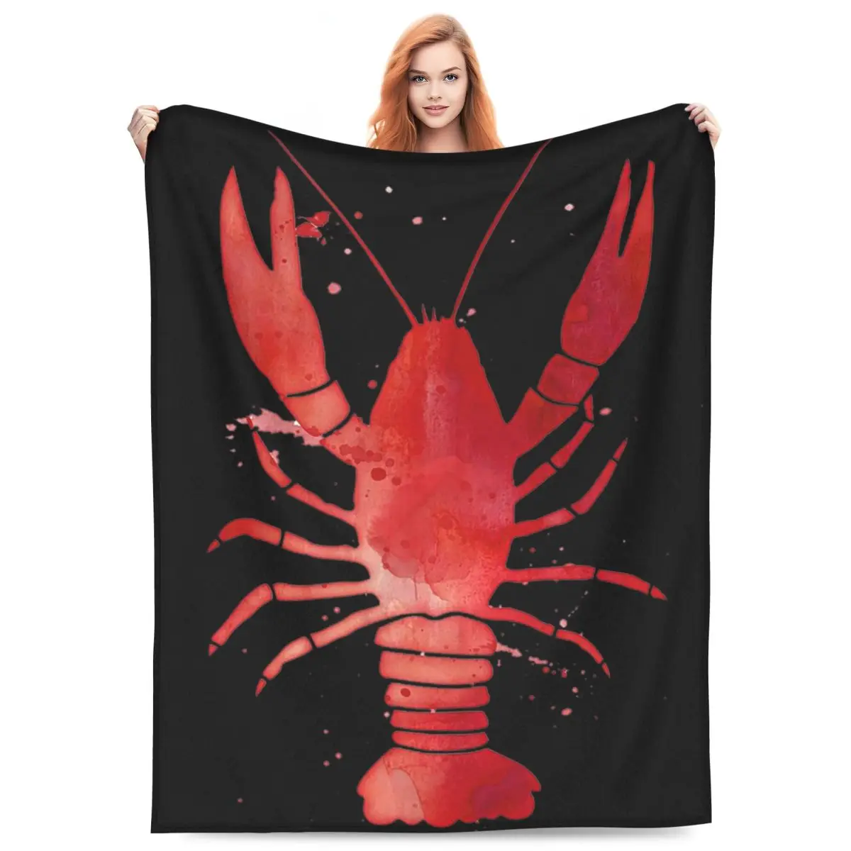 Watercolor Red Lobster Blankets Flannel Sofa Throw Blanket Multi-function for Couch Bedding Office Throws Bedspread Quilt