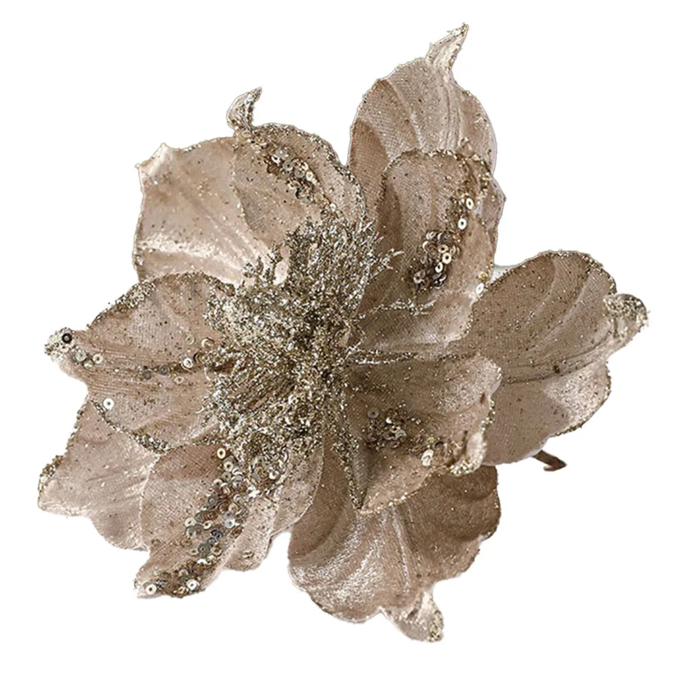 ดอกไม้ประดับคริสต์มาส ดอกไม้ประดิษฐ์สำหรับคริสต์มาส ประกายระยิบระยับ ใช้ตกแต่งได้หลากหลาย ผลิตจากผ้าและพลาสติก ABS