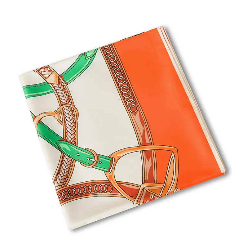 130cm*130cm 2024 Luxury Brand Chain Print Silk Scarf For Women Headband,New Hijab Twill Large Square Scarf Shawl Female Wraps