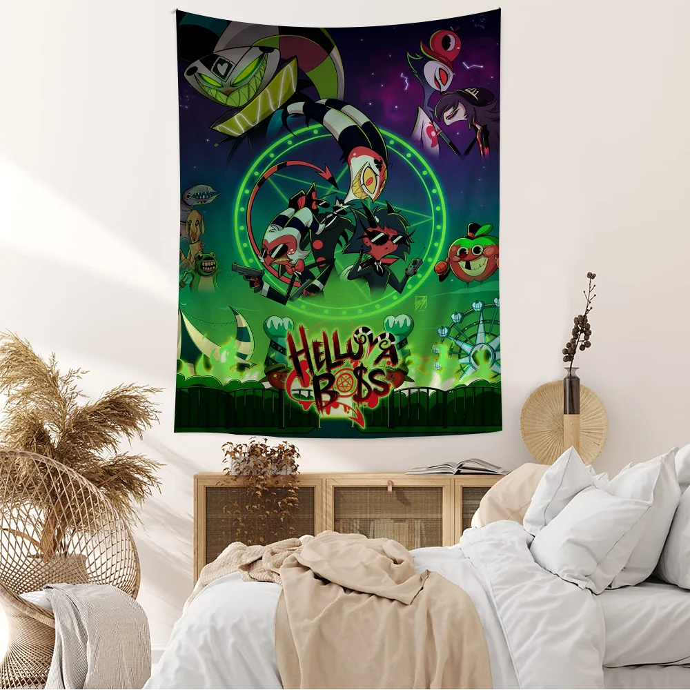 Helluva Boss Cartoon Tapestry Anime Tapestry Hanging Tarot Hippie Wall Rugs Dorm Wall Hanging Sheets