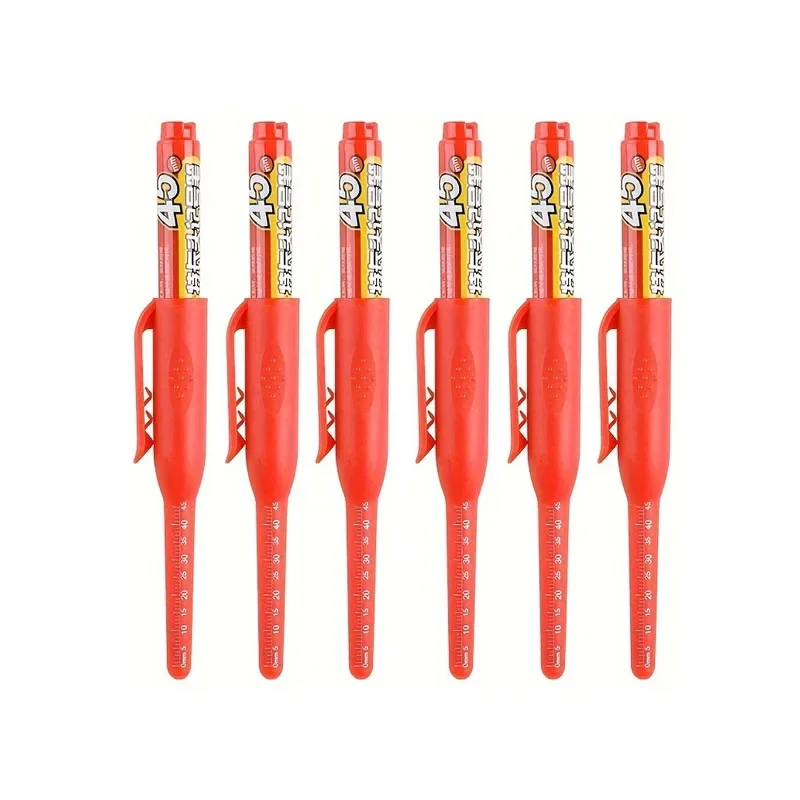 6pcs Multi-Purpose 45mm Deep Drill Hole Long Lengthen Nib Waterproof Marker Pen for Bathroom Woodworking Long Head Carpenter Pen image 3