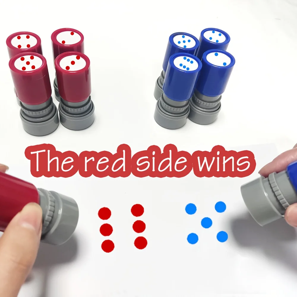 6pcs Red and blue ink digital combat and maze design stamps, suitable for fun learning aids in math games and strategy learning