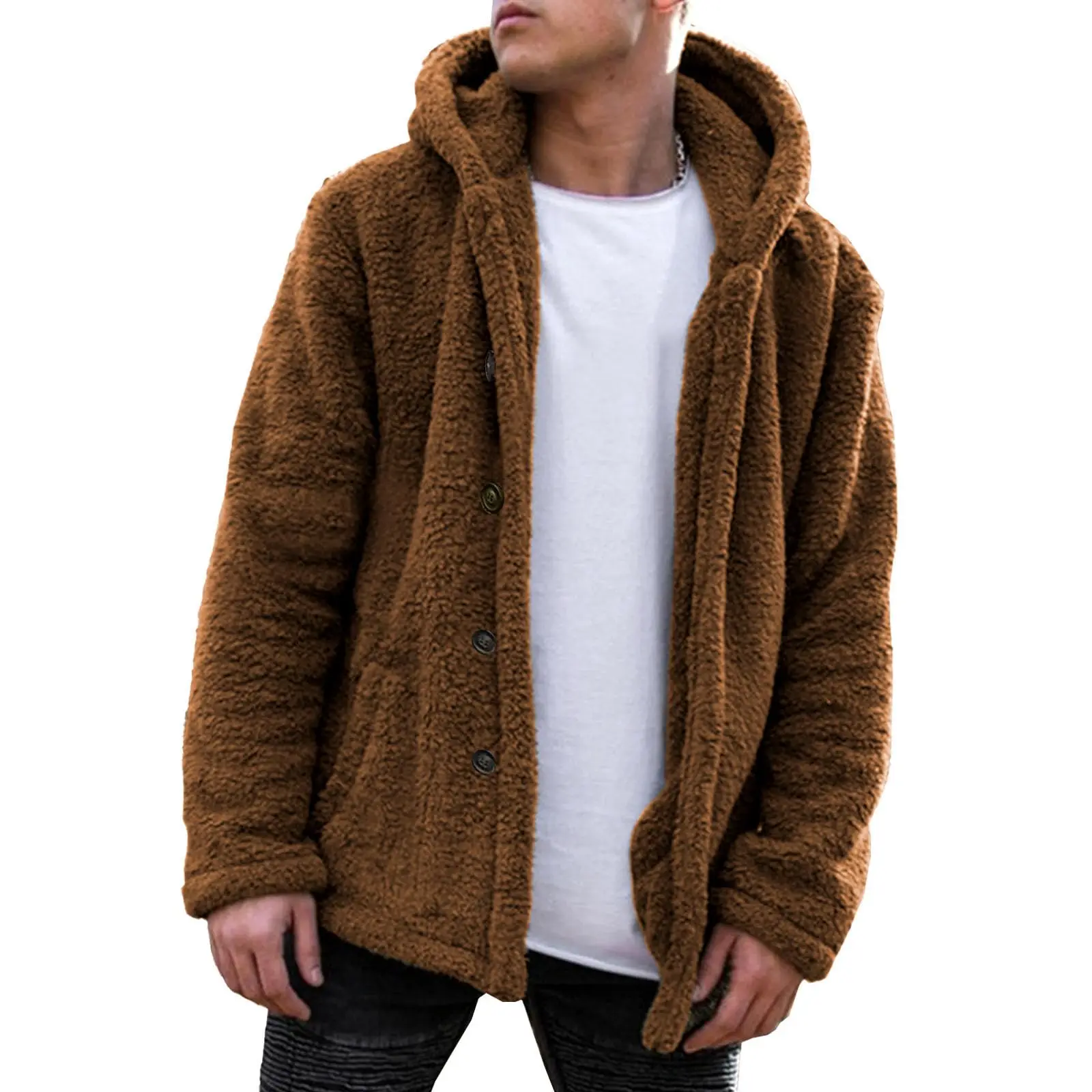 

Весенне-осенние теплые мужские зимние толстые толстовки, топы, пушистое флисовое пальто с мехом и капюшоном, верхняя одежда, кардиганы с длинными рукавами, кофты 2025