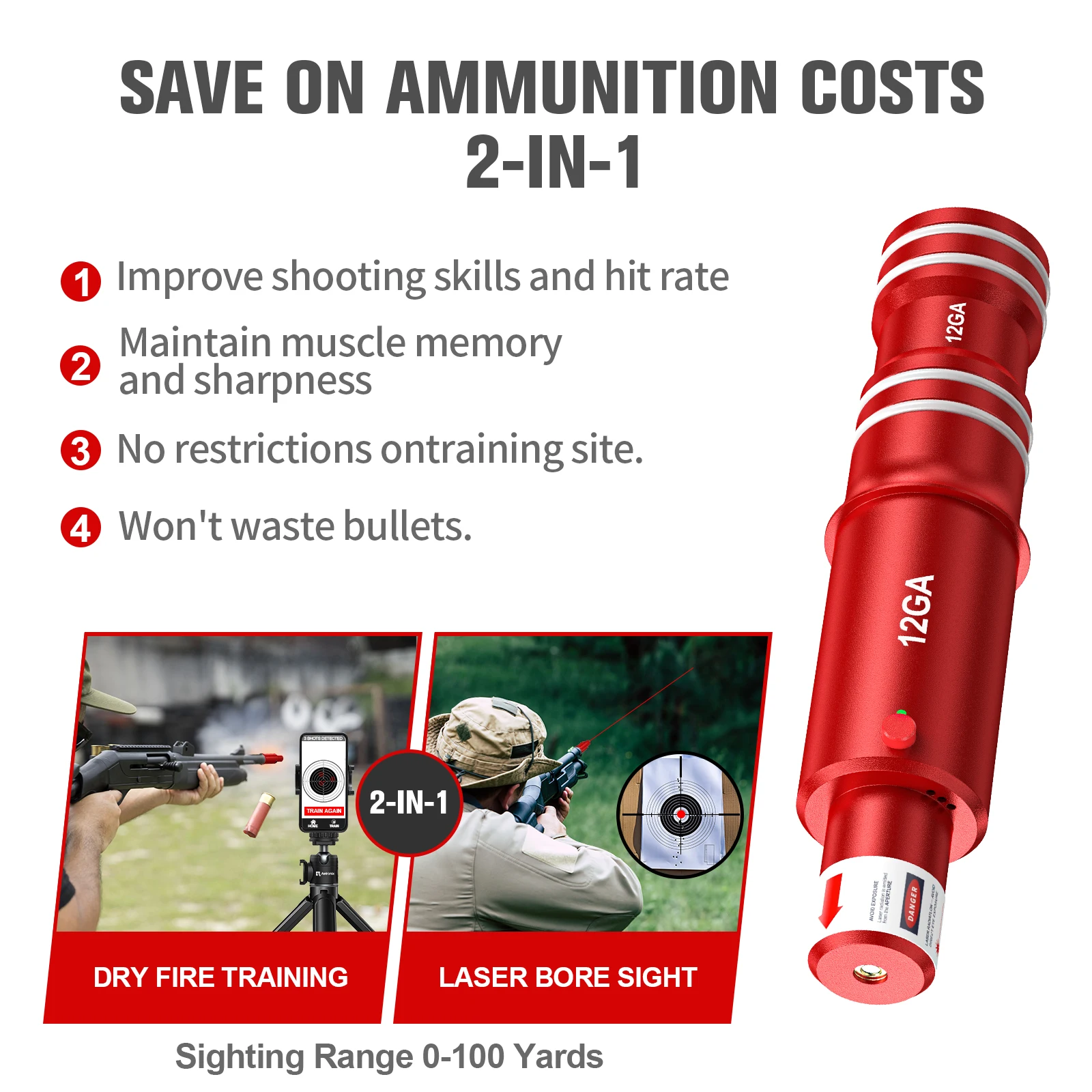 12GA dual-purpose red dot laser magazine with aiming function, capable of dry fire training calibration mode