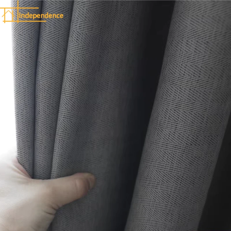 

Custom Thickened Cotton Linen W Jacquard Dark Grain Dark Gray Blackout Partition Curtains for Bedroom Living Room French Window