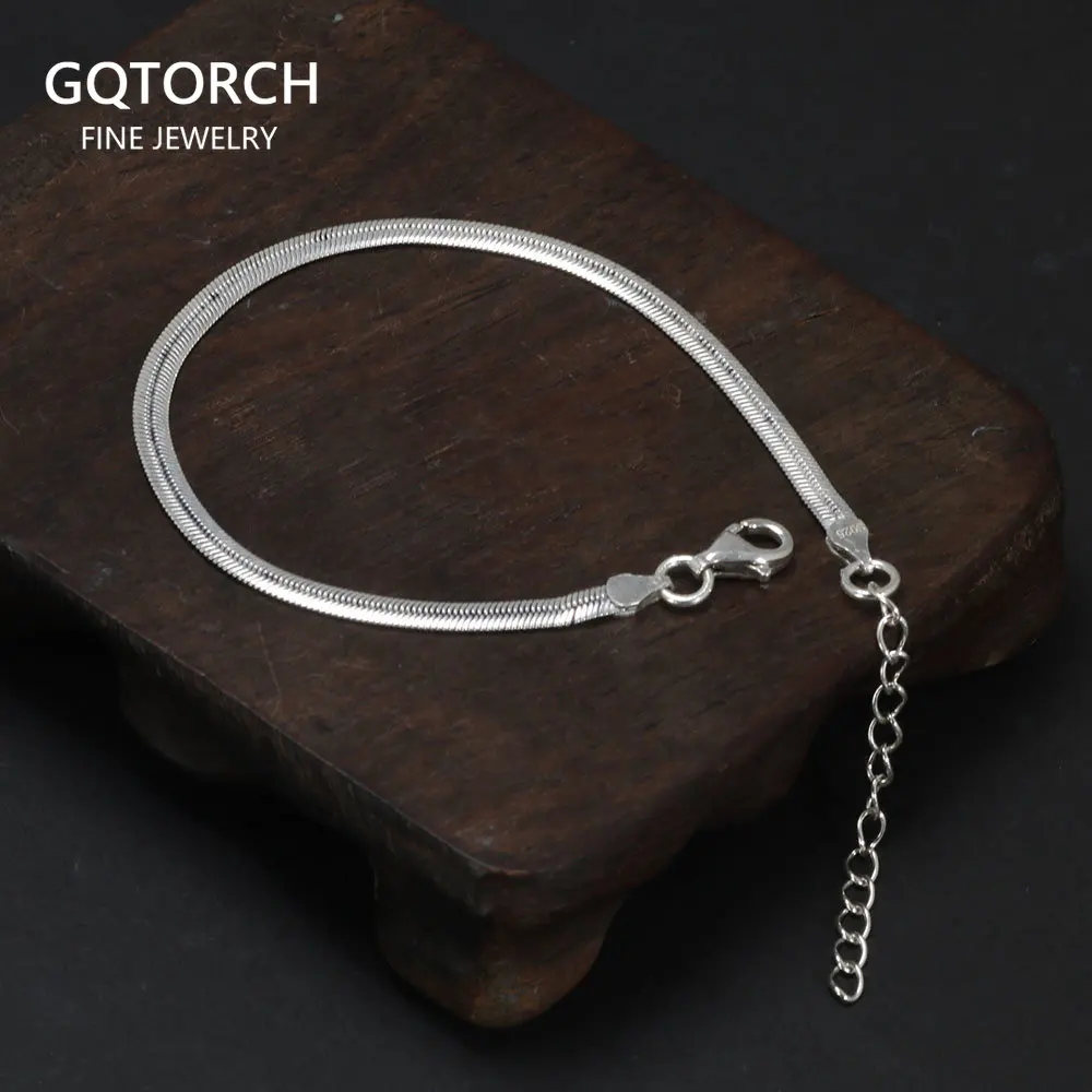 

Real 925 Sterling Silver Blade Snake Chain Bracelet Simple with 4 Extension Delicate Fine Jewelry Gift for Men and Women
