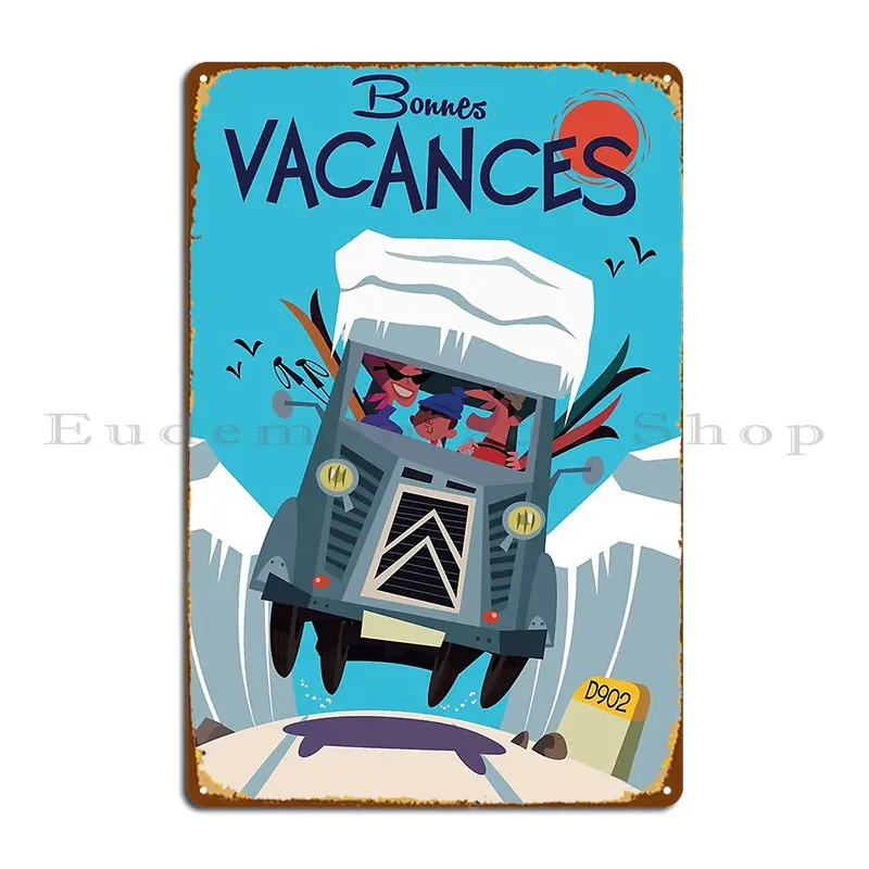 Bonnes Vacances Hiver Poster Metal Sign Kitchen Garage Funny Customize Club Tin Sign Poster