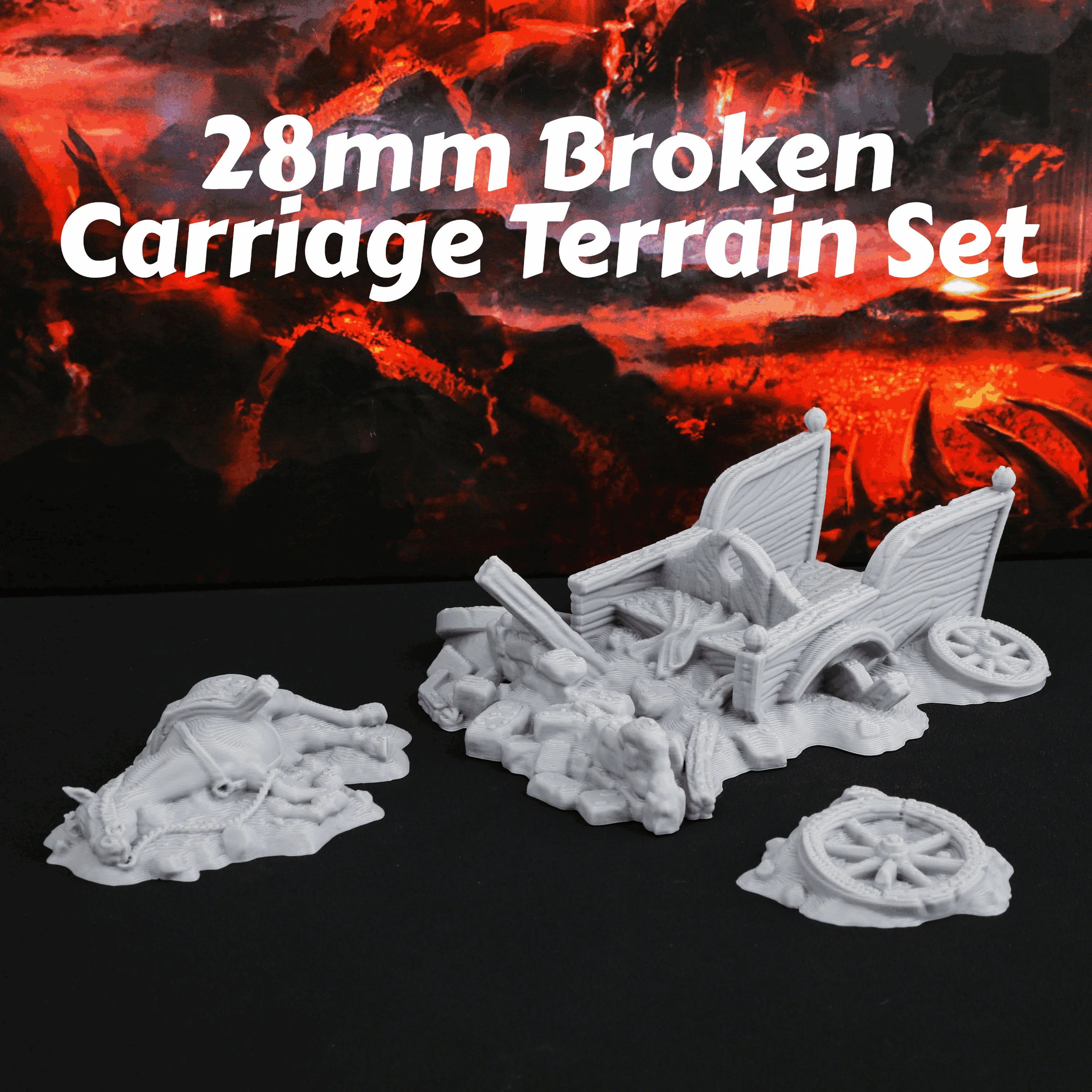 RPG Miniature Terrain Set - 3Pcs Broken Carriage & Horse for TTRPG, Building Accessories for Role Playing Game, Christmas Gift
