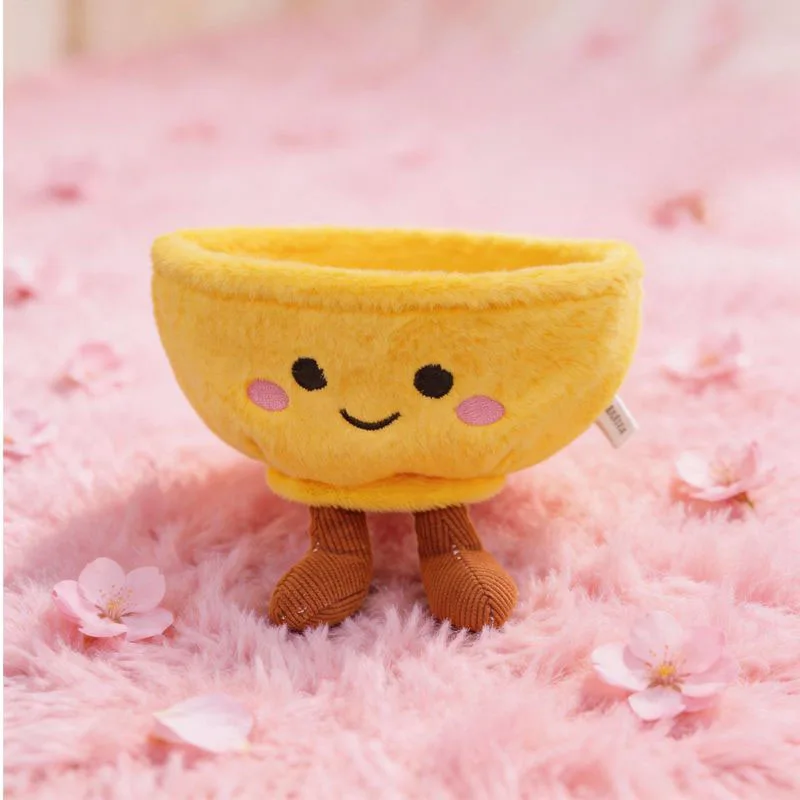 Kawaii Cute Gold Bowl Plush Toy Creative Rice Bowl Shaped Stuffed Doll Soft Fluffy Perfect Birthday Gift for Girls Kids Family
