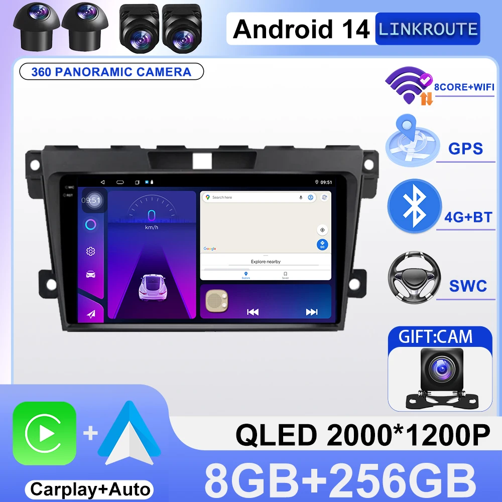

Android 14 Carplay Car Radio For MAZDA 2007 2008 2009 2010 - 2014 CX-7 CX7 CX 7 Qualcomm Navigation GPS Multimedia Player Stereo