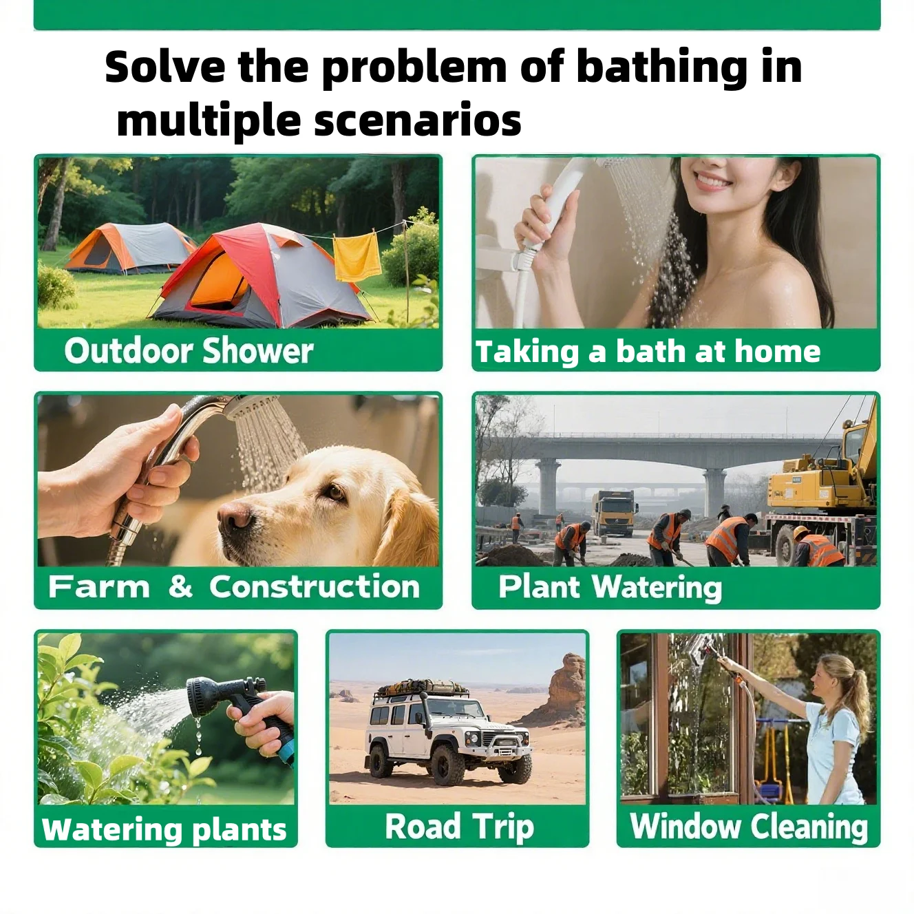 Unité de douche électrique extérieure portable, kit de douche de camping, longue durée de vie de la batterie, adapté à la construction, au camping et à un usage domestique