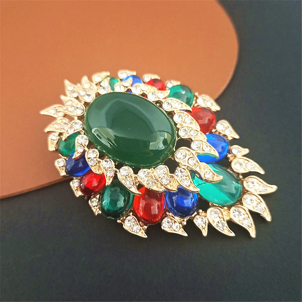 Double-layered Colored Crystal Brooch Pre-loved Reproduction of Baroque Rhinestone Women's Pin Accessory Men Suit Lapel Pin