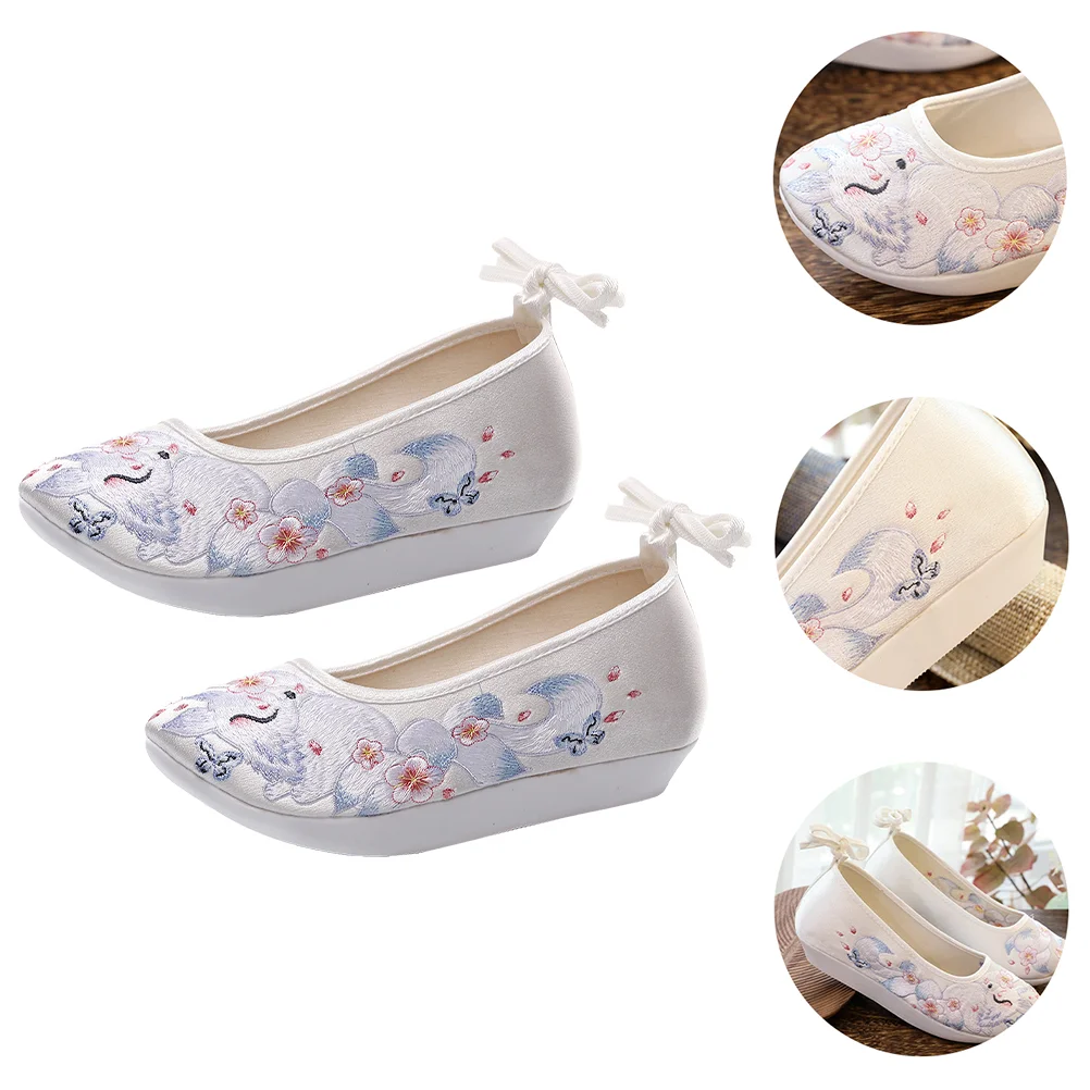 Hanfu Embroidered Shoes Dance Performance Female Silk Ethnic Cloth Women Slope-heel Sandals