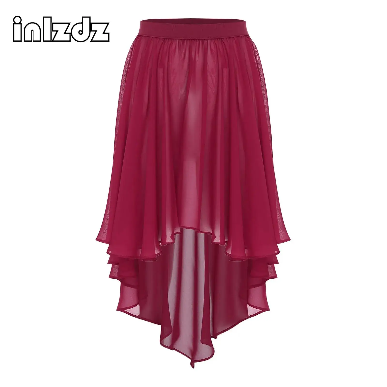 

Womens Stretchy Lyrical Modern Dance Costume Sheer Chiffon Irregular Skirt High-low Hem Cover-up Skirt Dance Party Beachwear