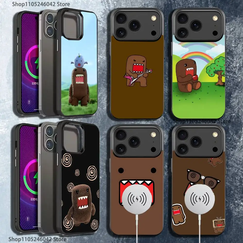

Симпатичный противоударный черный чехол для телефона Domo-kun для iPhone 17,16,15,14,13,12,11,Pro,Max,Plus,Mini,SE4,E с магнитной беспроводной зарядкой