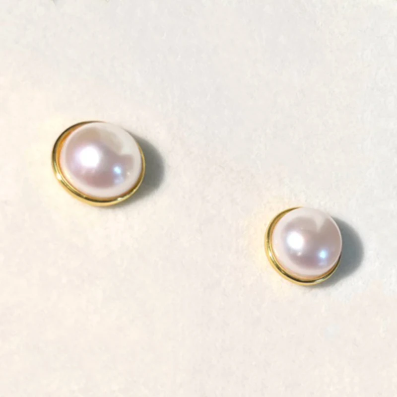 Simple Wrapping 11-12mm Freshwater Mabe Pearl Stud Earrings Fine Jewelry for Girls Party Birthday Valentine's Day Christmas Gift