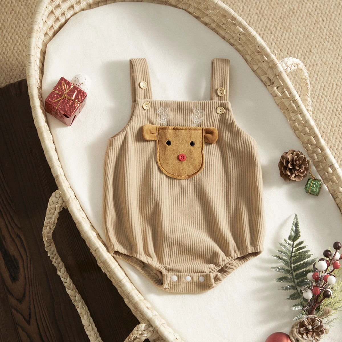 Christmas Baby Girls Boys Romper Corduroy Deer Santa Sleeveless Jumpsuit Newborn Bodysuit for Winter Overalls Xmas Costumes