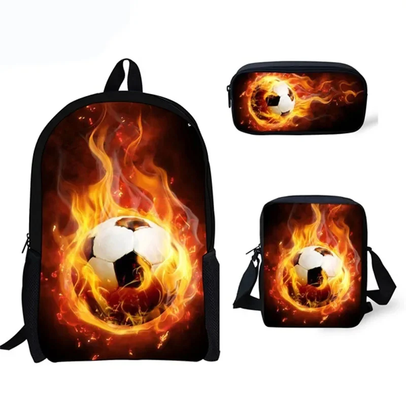 3pcs/Set Backpack Harajuku 3D Colorful Flame Football Print School Student Bookbag Anime Laptop Daypack Lunch Bag Pencil Case