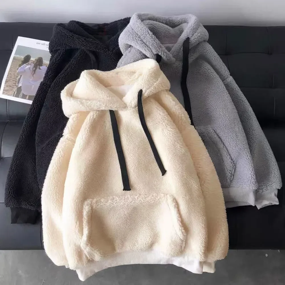 

Sweatshirts Hoodies Women Autumn Winter Plush Warm Fluffy Double Hoodies Pullover Loose Soft Thick Hoodie Tops for Teens 2023