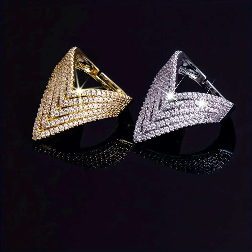 

Multi layered V-letter design ring. Irregular triangle sparkling women's jewelry, fashionable and luxurious women's golden rings