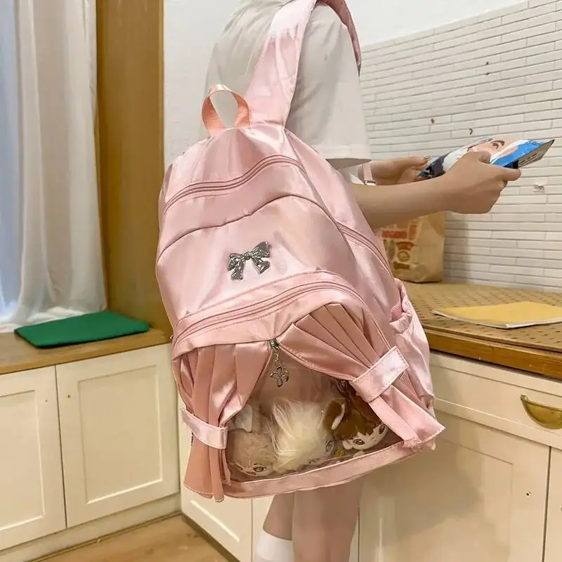 High-Capacity Simple Bow Y2k Aesthetic Ita Bags All Match Girls Sweet Kawaii Schoolbags Transparent Backpacks For Women Students