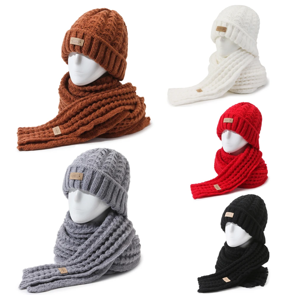 2 pçs chapéu de inverno cachecol conjunto feminino gorro de malha terno natal adolescente meninas boné orelhas quentes pescoço masculino gorros cachecol presente de ano novo