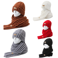 2Pcs Winter Hat Scarf Set Women Knitted Beanie Suit Christmas Teenager Girls Cap Warm Ears Neck Men Beanies Scarf New Year Gift