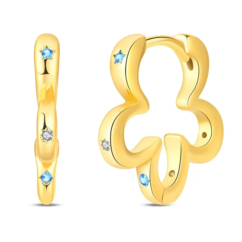 New 925 Sterling Silver Golden Flower Shaped Women Earrings Brilliant Wedding Engagement Star Earrings Jewelry Gift
