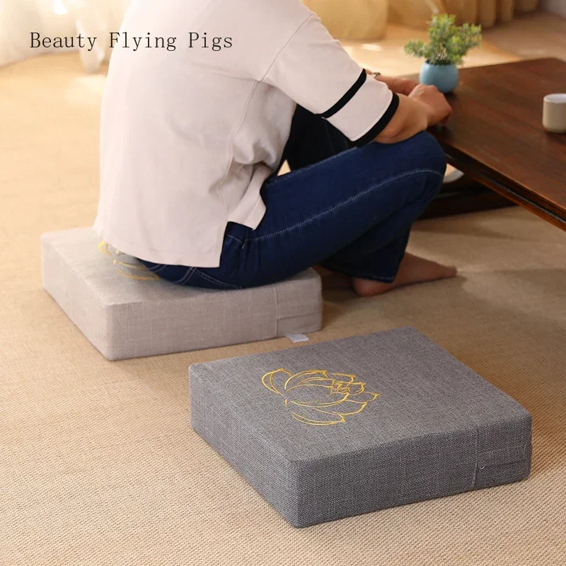 40X6CM Yoga Linen Cotton Hard Cushion Backrest Pillow Removable and Washable Japanese Living Room Tea Ceremony Tatami Mat