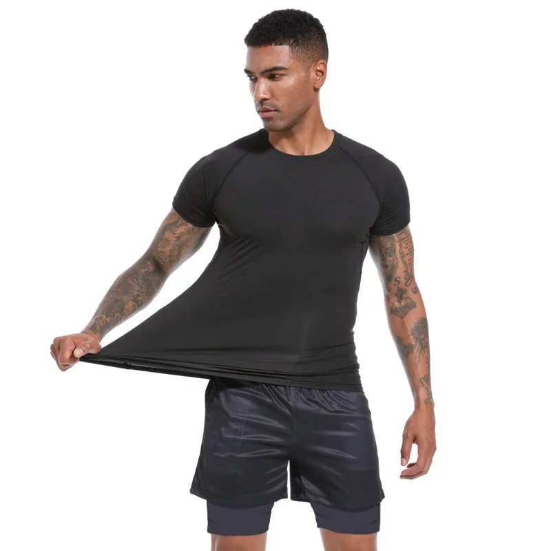 Men\'s Compression Shirts Summer Short Sleeves Tees T-shirt Gym Workout Fitness Running Tops Undershirts Baselayer Sportswear