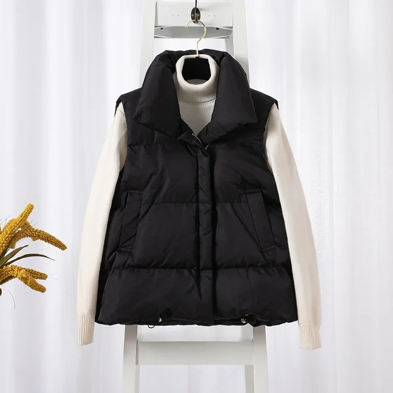 Women Fashion Autumn New 2026 Stand Collar Elegant Down Coats Warm Outerwear Casual Belt Sleeveless Winter Women Vests Jackets