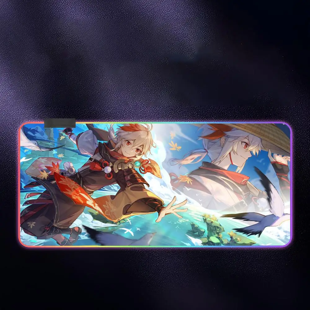 

K-Kaedehara K-Kazuha G-Genshin I-Impact Коврик для мыши RGB Игровой коврик для мыши Светодиодный большой игровой коврик для мыши XXL Коврик для клавиатуры Светящийся стол
