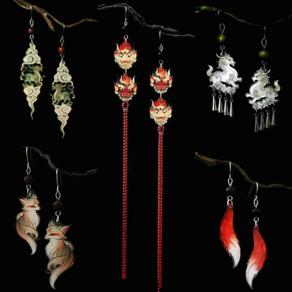 

Ancient Style Mysterious Animals Earrings for Women Men Vintage Chinese Mythological Tales Jewelry Silver Hook Ear Clip Earring