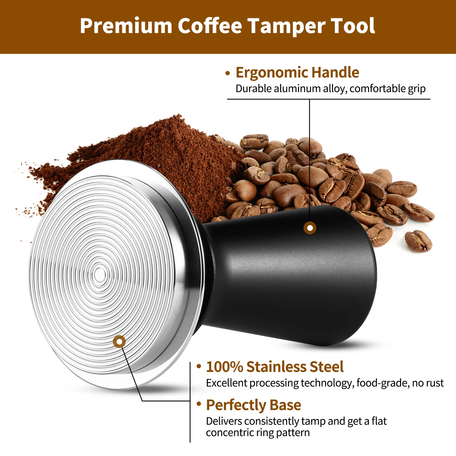 Coffee Tamper For Coffee Machine 51/53/58mm Constant Pressure 30 Lbs Powder Hammer Stainless Steel Powders Press Thread Bottom