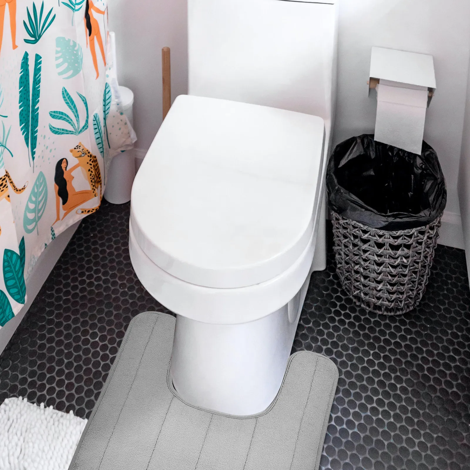 

2Pcs U-Shaped Toilet Mat Anti-Skid Absorbent Bathroom Floor Mat Soft Matte Surface Machine Washable for Contoured Toilets