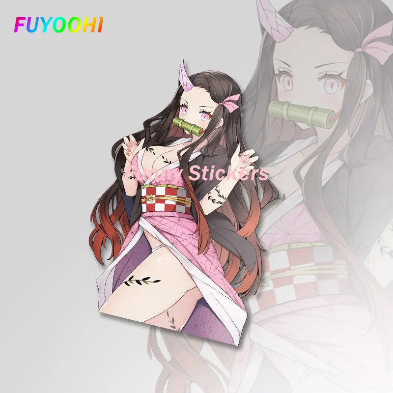 

FUYOOHI Fashion Sticker Demon Slayer Kamado Nezuko Car Stickers Cartoon Fashionable Decals Vinyl Laptop Car Wrap Sunscreen