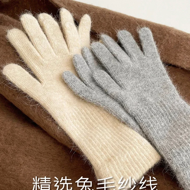 2024 New Rabbit Fur Long Gloves for Woman Winter Sold Knitted Finger Gloves High Quality